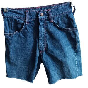 Boys 24" Vintage 1970's Indigo Denim Cutoff Shorts Red Stitching Talon Zip